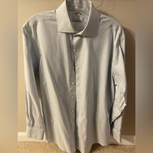 Brooks brothers, double button cuff blue with white stripe dress shirt